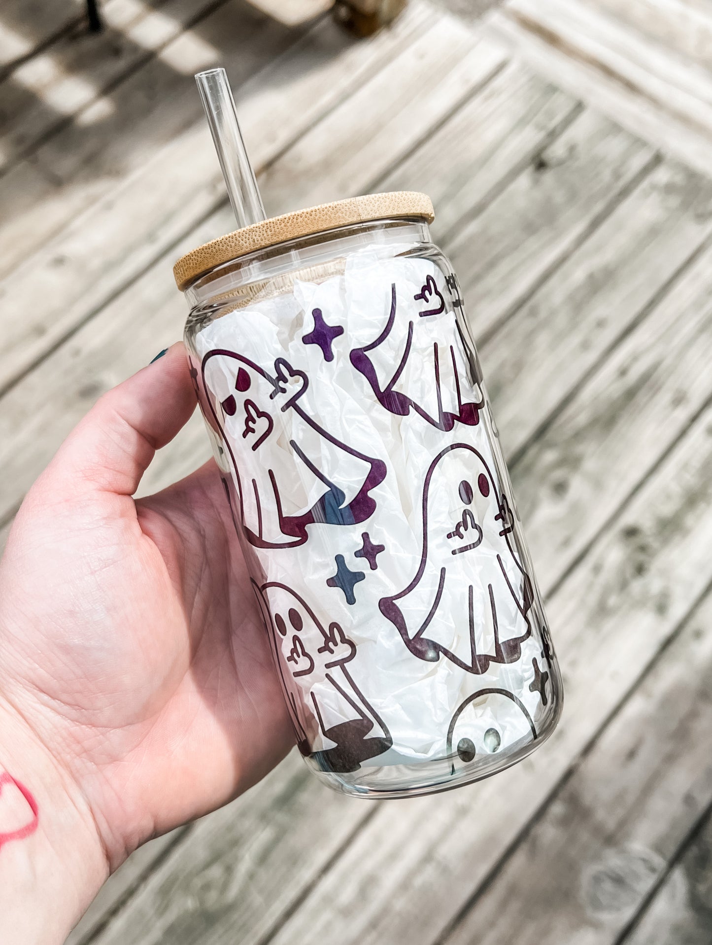 Middle Finger Ghostie Glass Can Cup