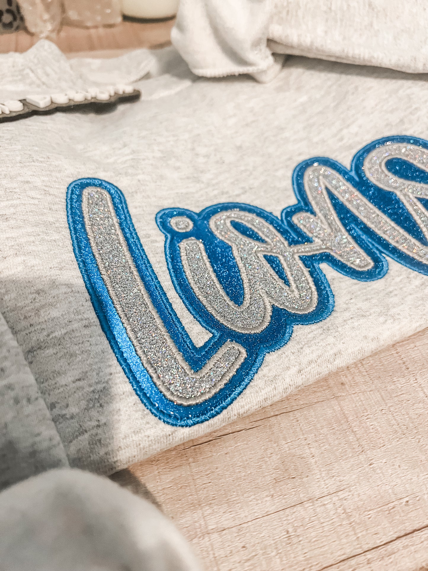 Lions Football Glitter Embroidered Crewneck