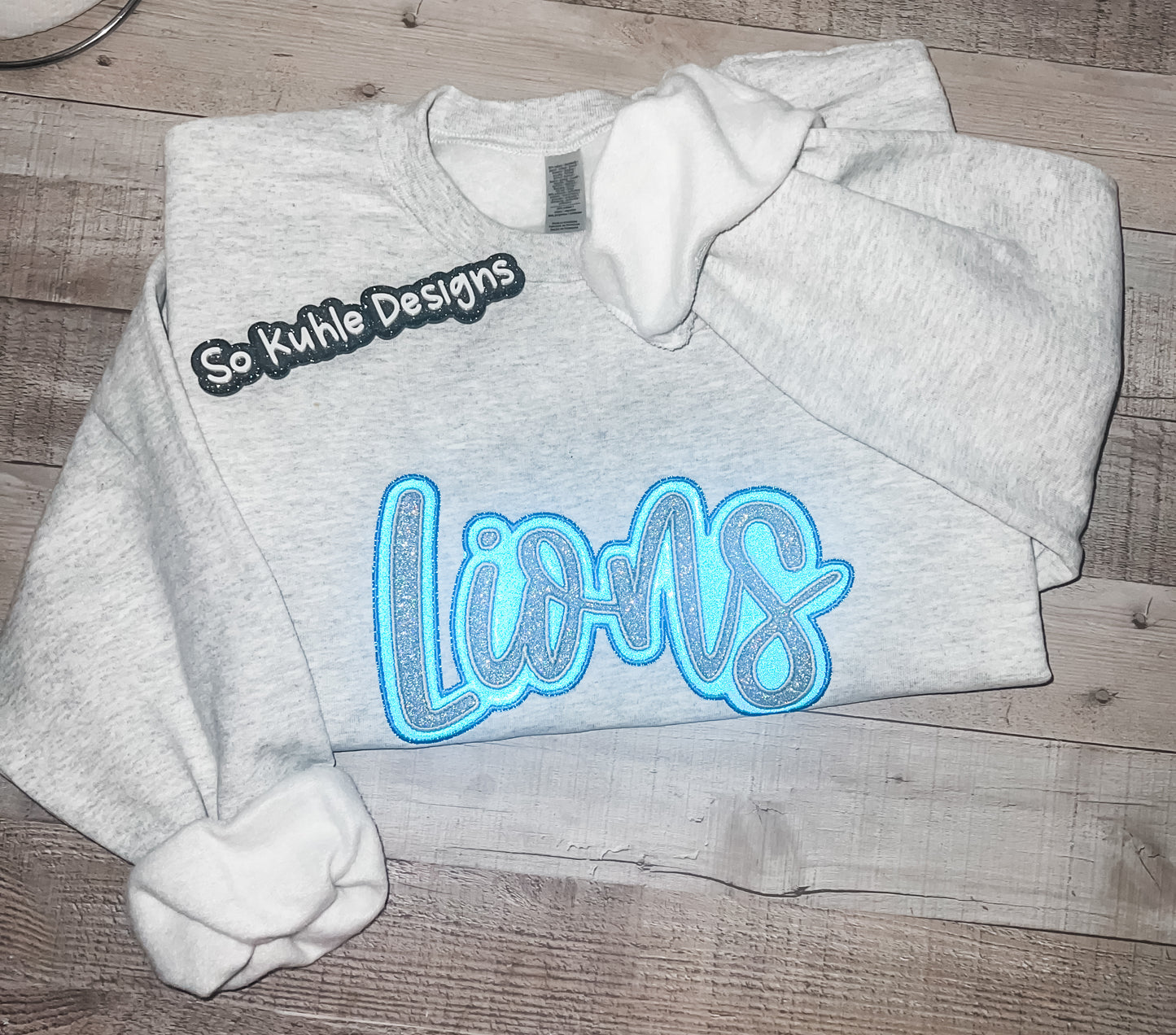 Lions Football Glitter Embroidered Crewneck