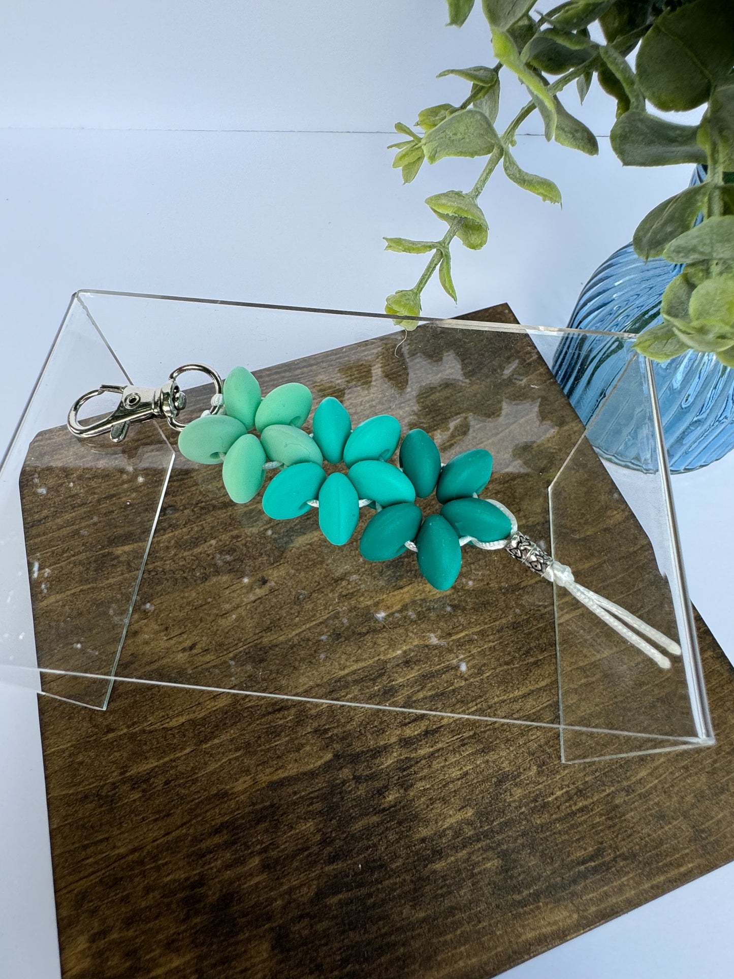 Teal Tri-Flower Keychain