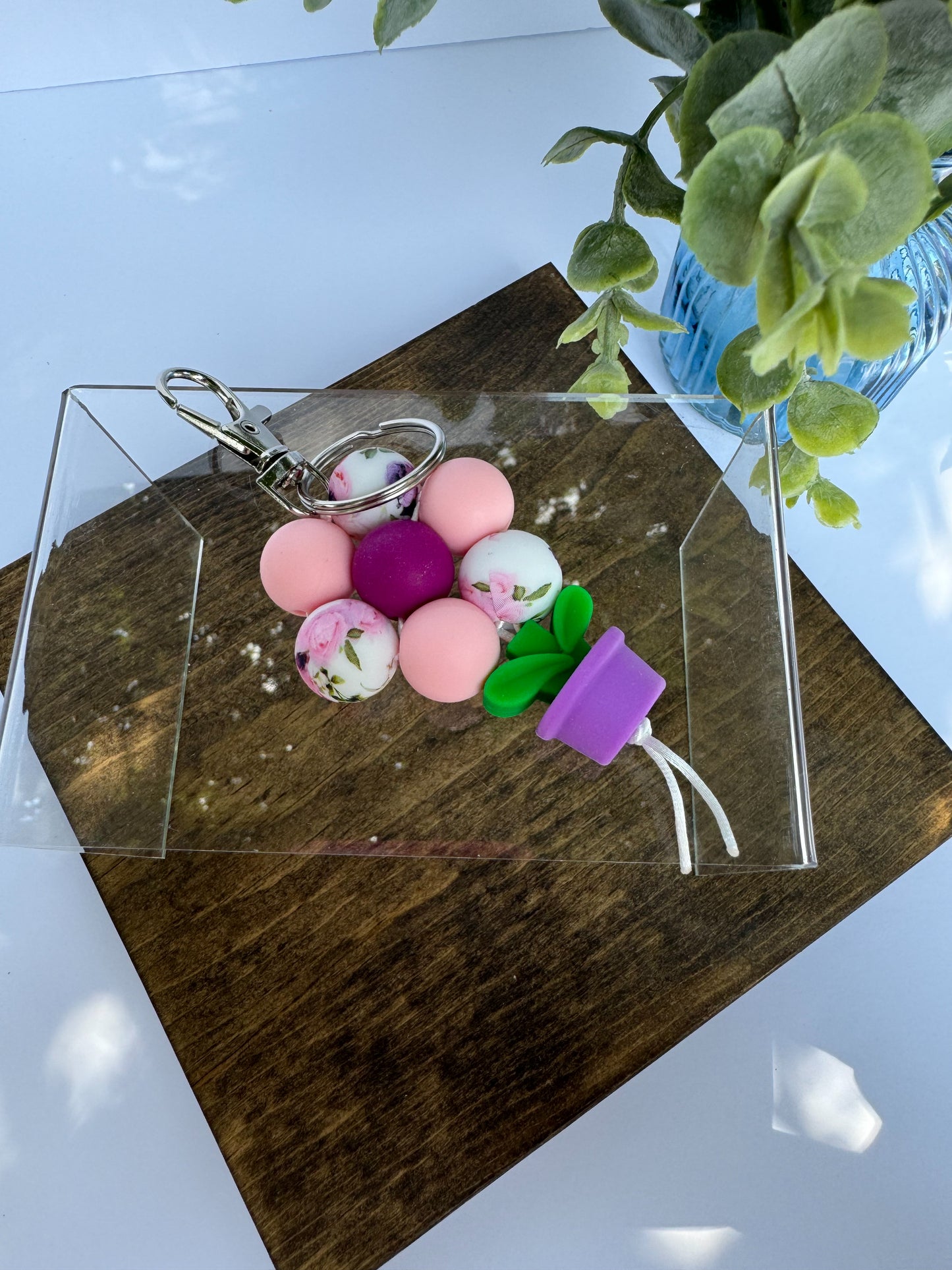 Pink Flowerpot Keychain