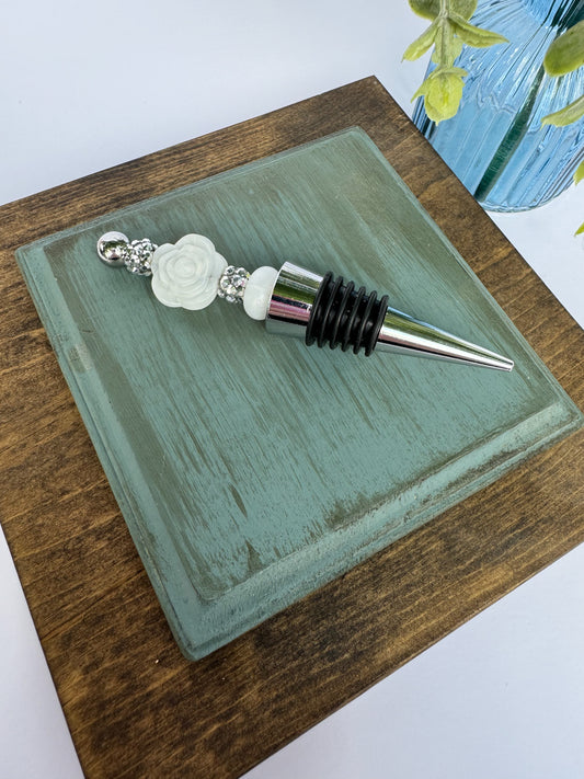 White Rose Wine Bottle Stopper